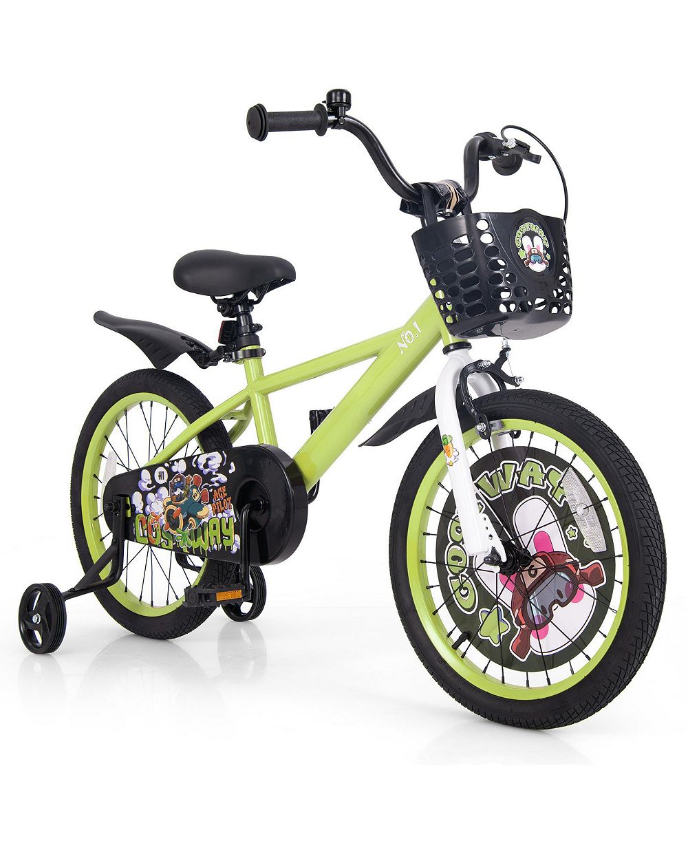 Mecale 18 Inch Adjustable Handlebar and Saddle Kids Bike with Training Wheels, Ages 4-8