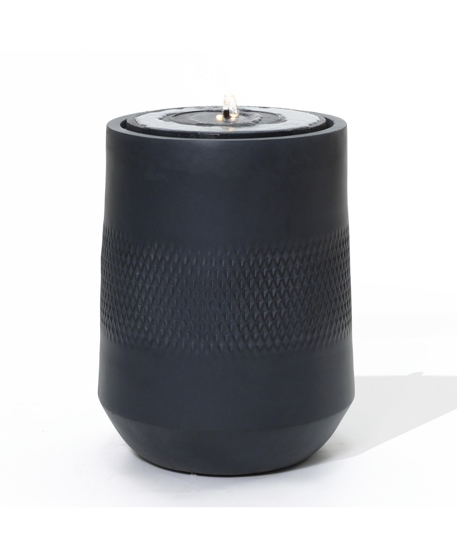 LuxenHome Dark Gray Resin Round Bubbler 23" Tall Outdoor Fountain with Lights, Solar Powered