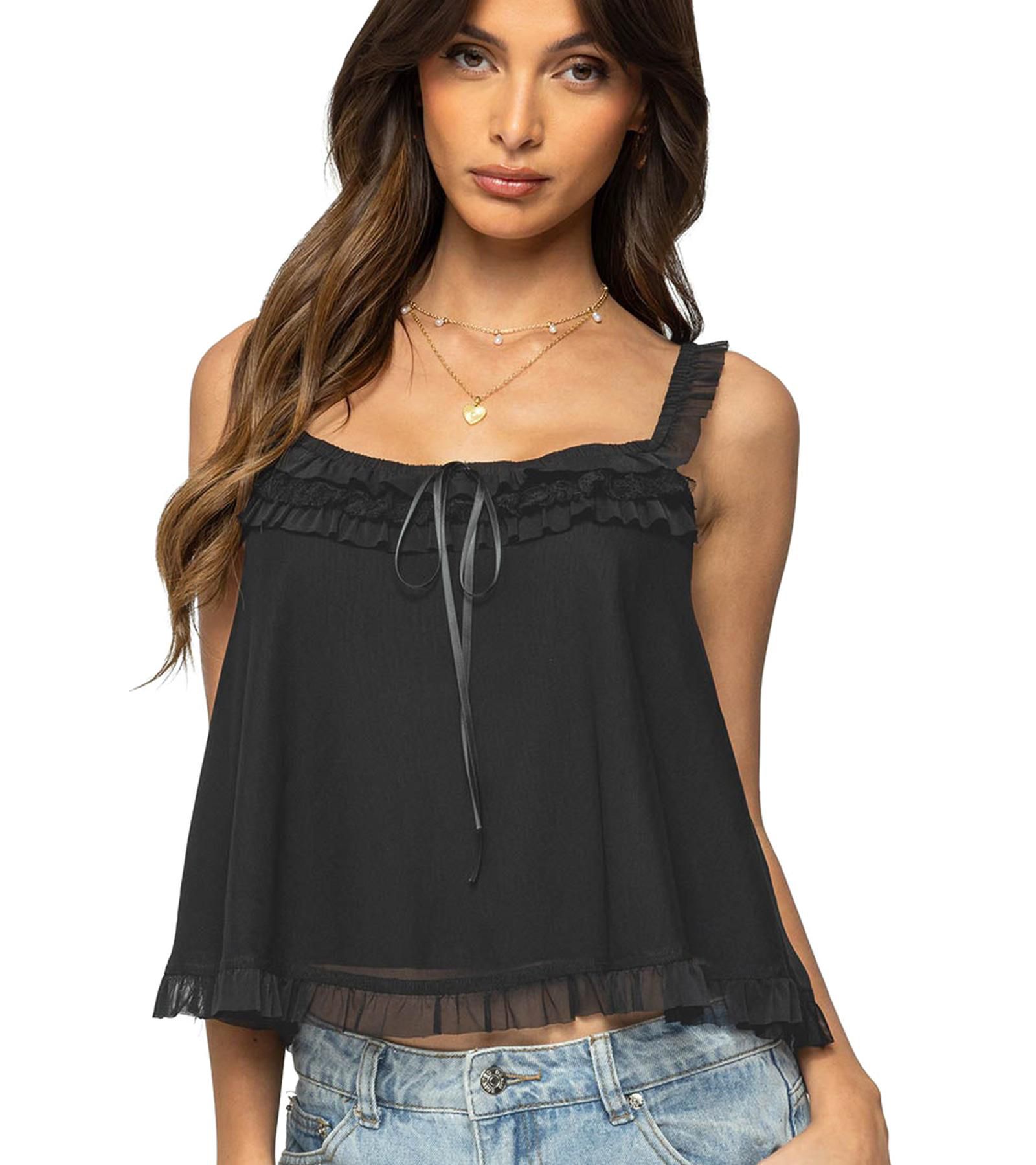 Топ Edikted Women's Ruffle Mesh Babydoll Tank