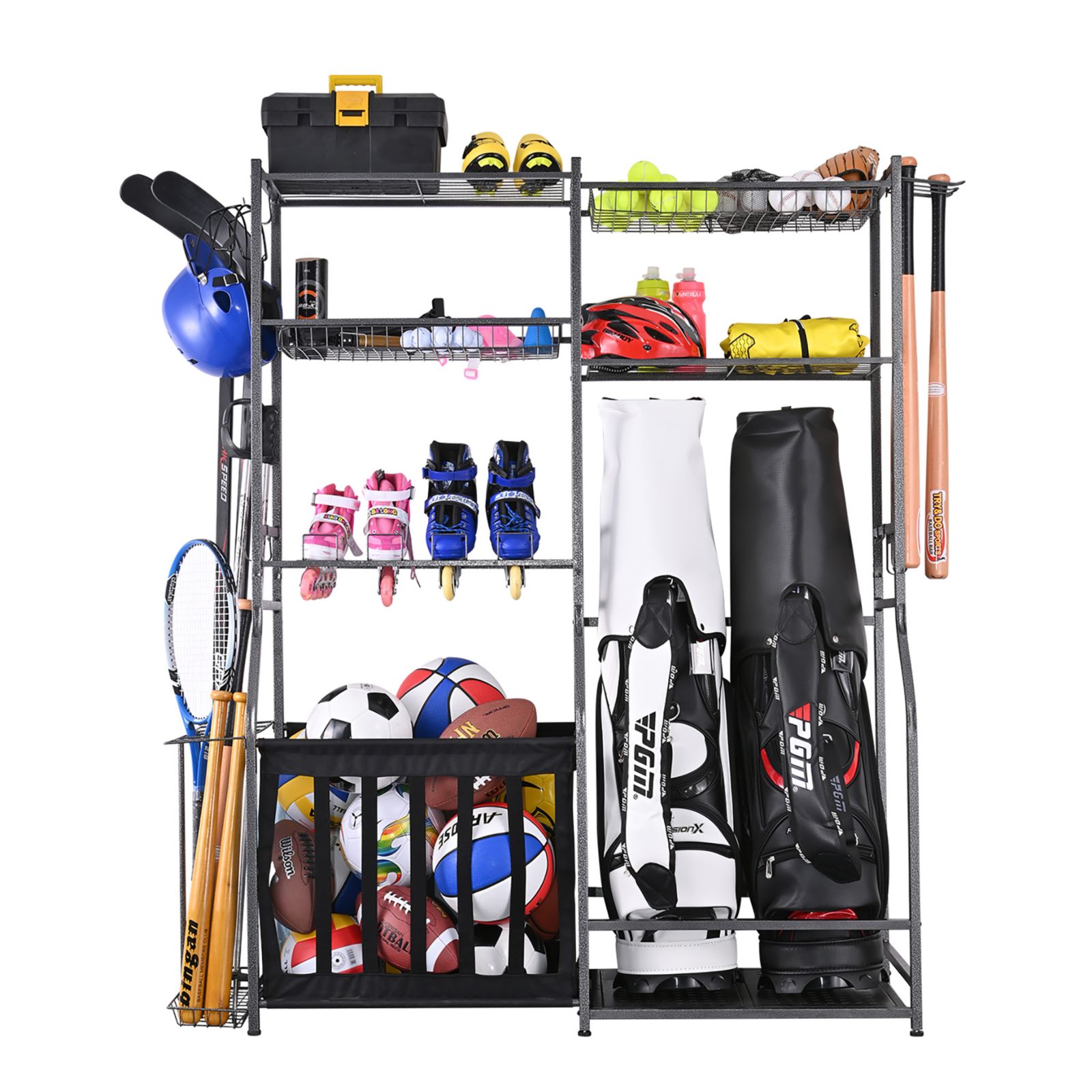 Mythinglogic High-Capacity, Multi-Functional Sports Organizers Rack-Hiking & Baseball for Garage Storage