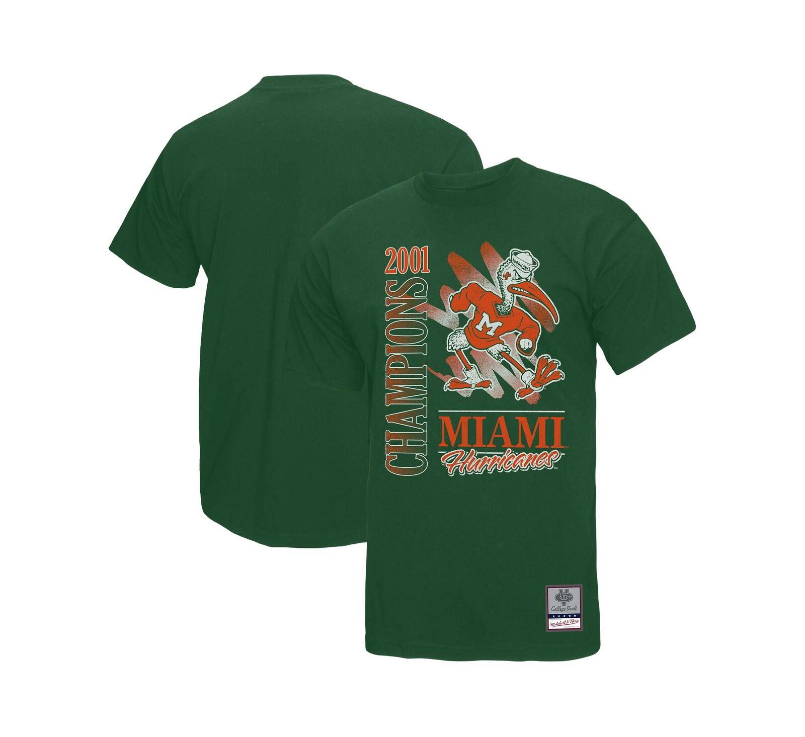Mitchell & Ness Men's Green Miami Hurricanes Retro Brush Mineral Wash T-Shirt
