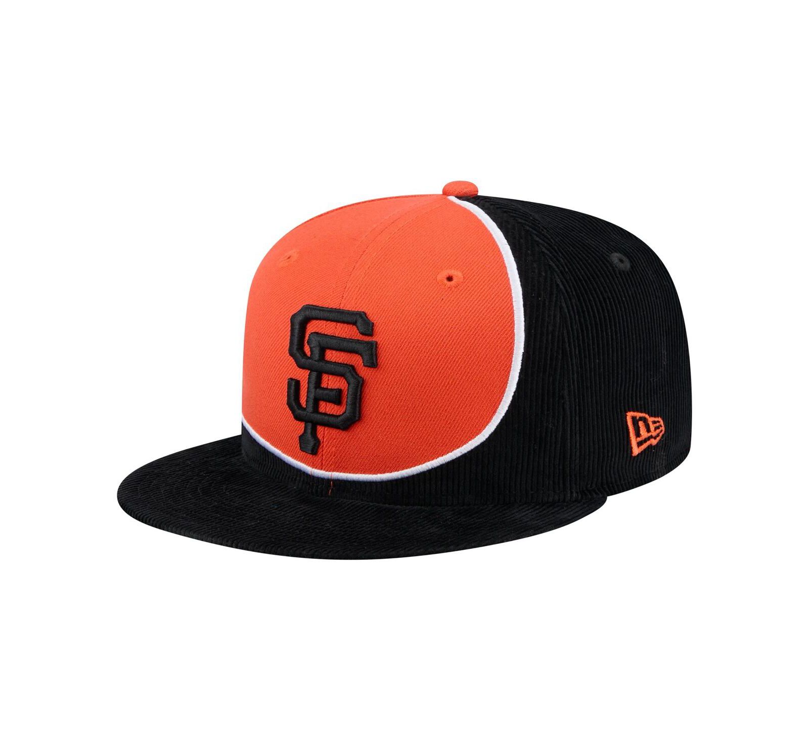 New Era Men's Black/Orange San Francisco Giants Retro Split Corduroy Snapback Hat