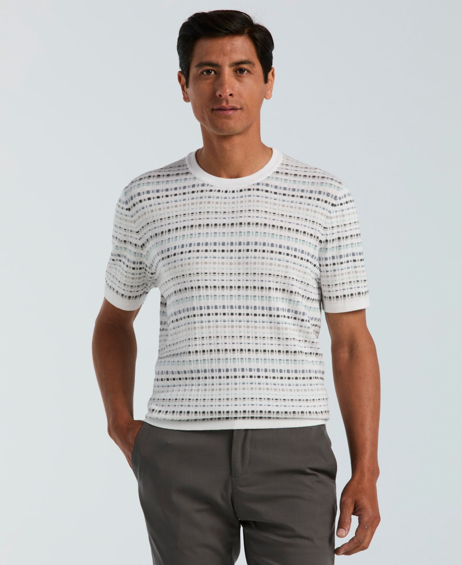 Perry Ellis Men's Jacquard Multicolor Short-Sleeve Geometric Print Sweater