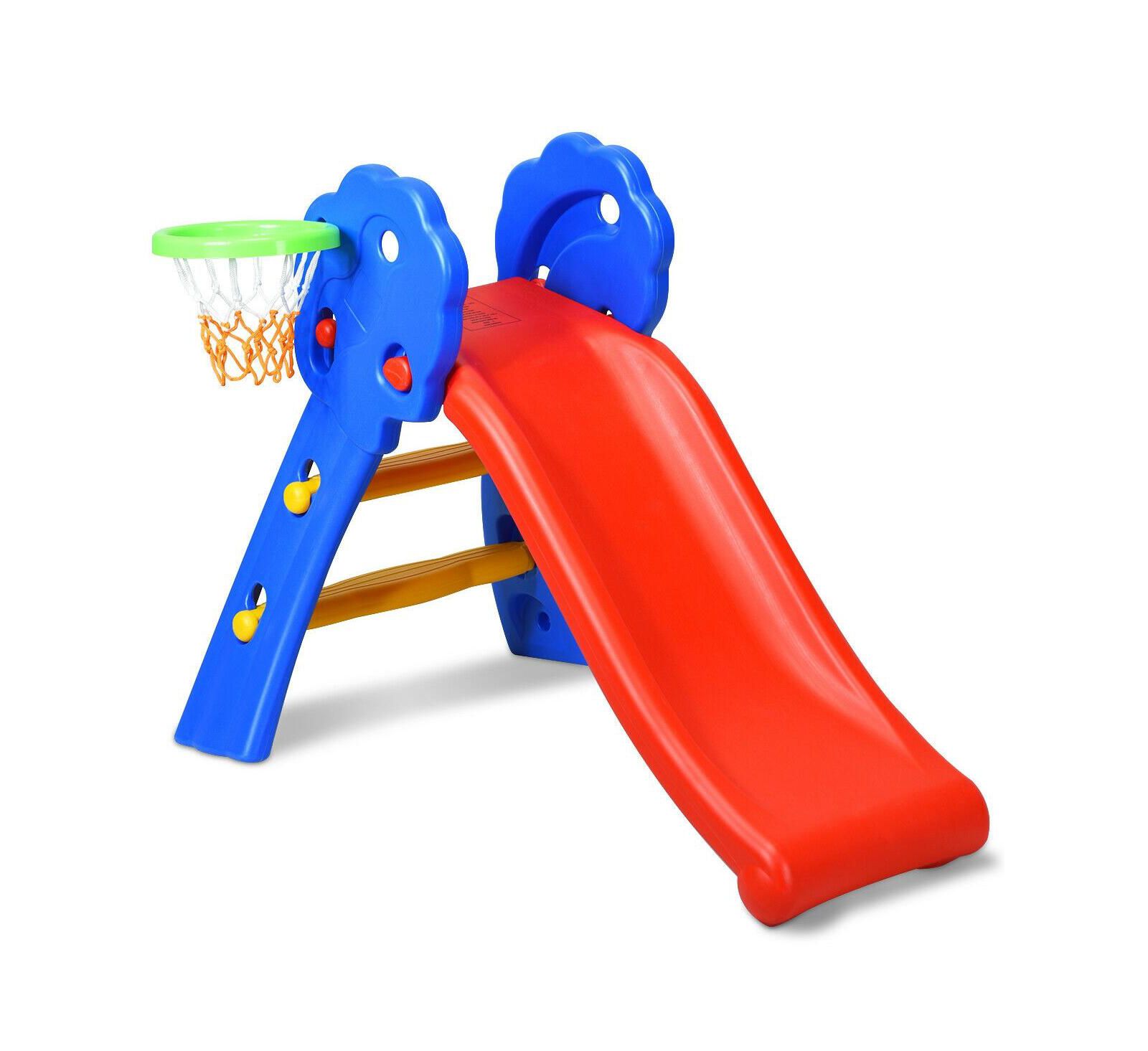 2 Step Indoors Kids Plastic Folding Slide with Basketball Hoop