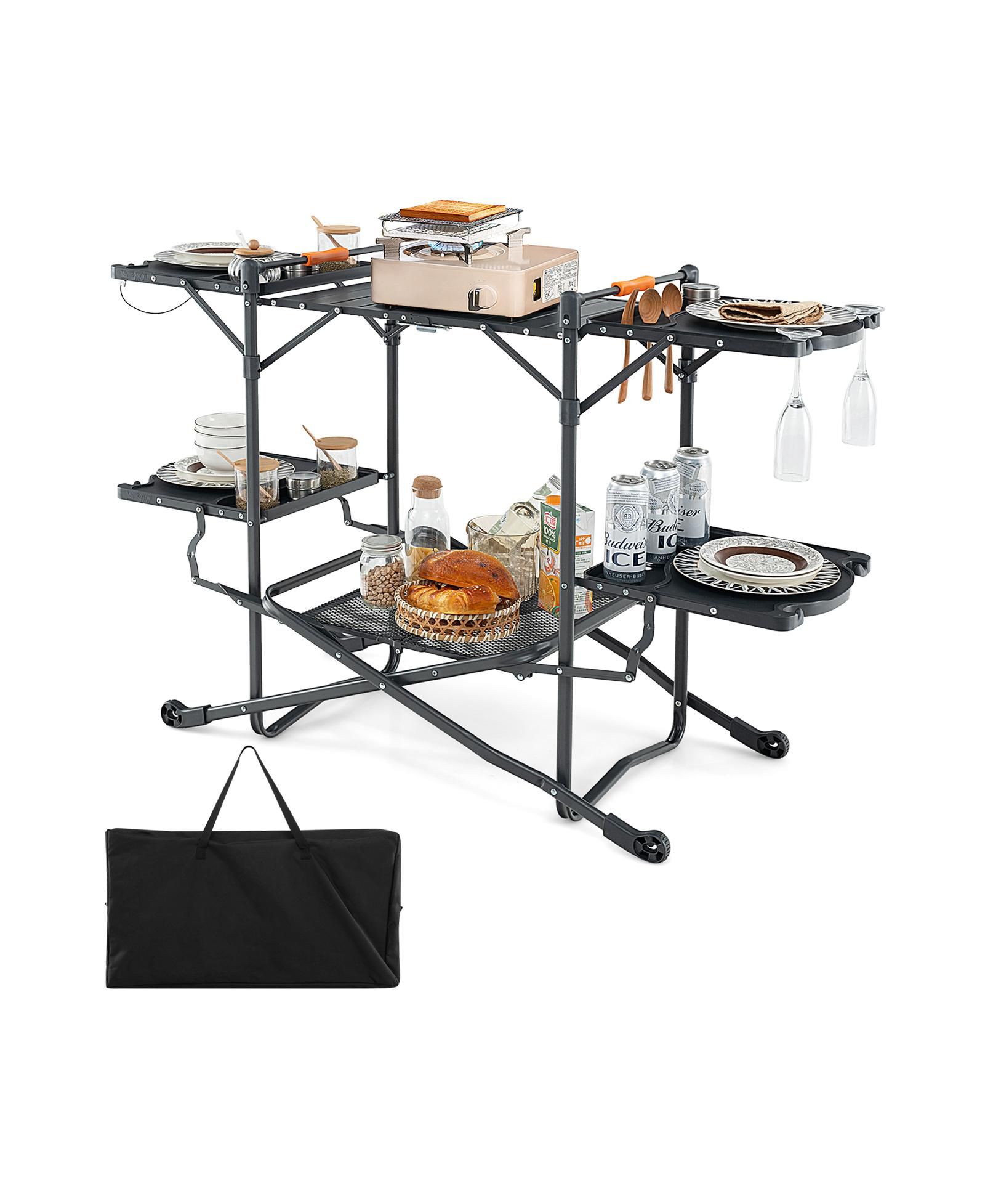 Folding Portable Outdoor Cook Station with Heat-Resistant Aluminum Tabletop