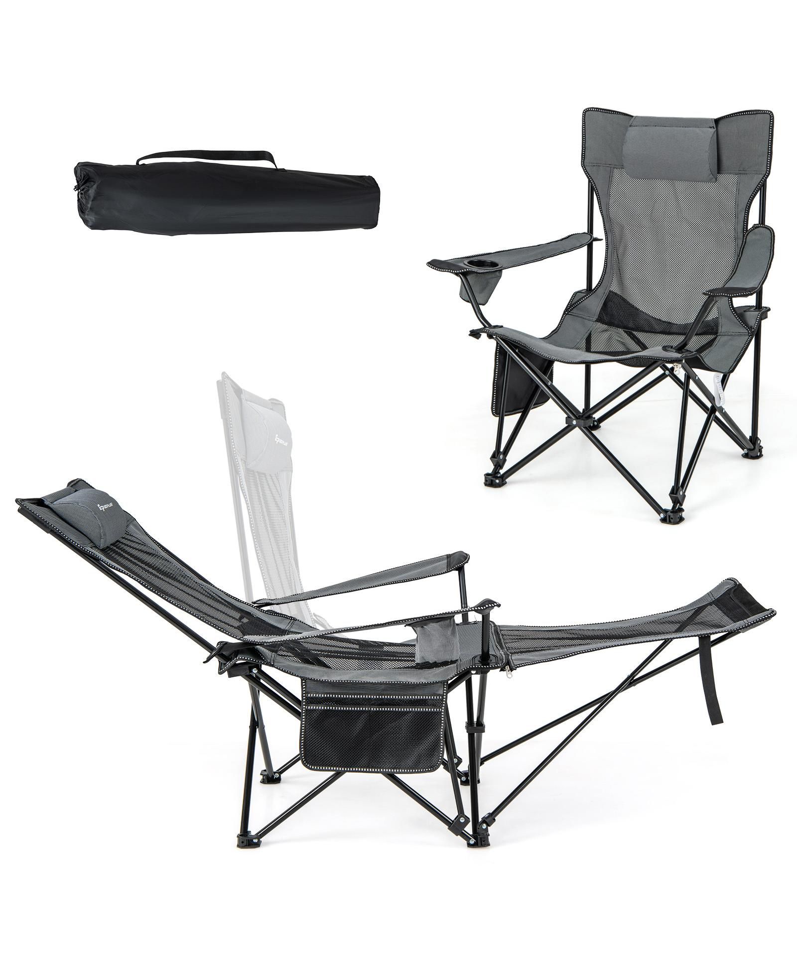 Camping Lounge Chair with Detachable Footrest Adjustable Backrest