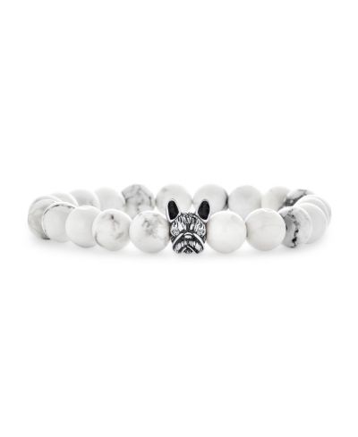 Bling Jewelry Frenchie French Bulldog White Howlite Bead Stretch Bracelet Silver Plated