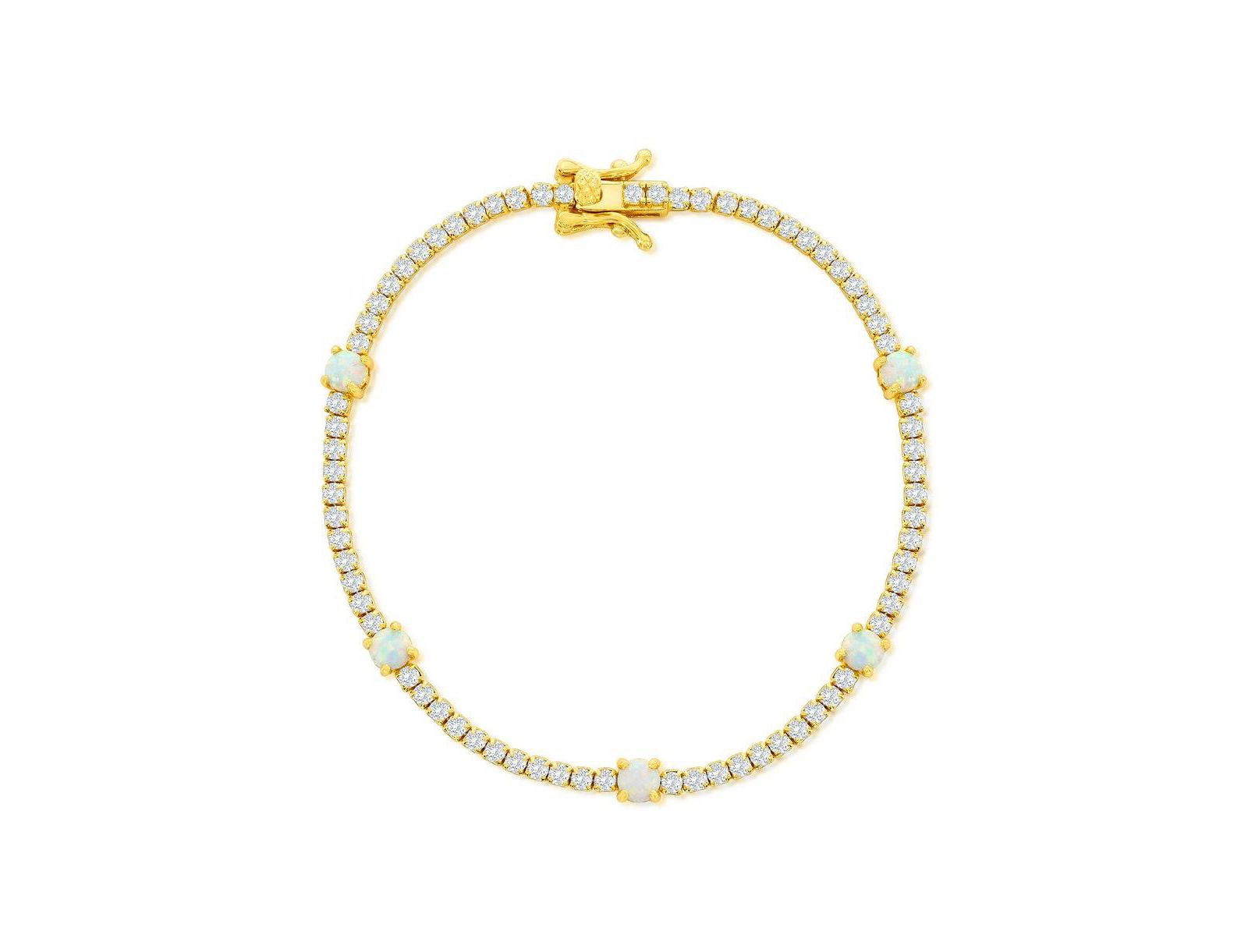 Sterling , Round Synthetic Opal & CZ Tennis Bracelet - Plated