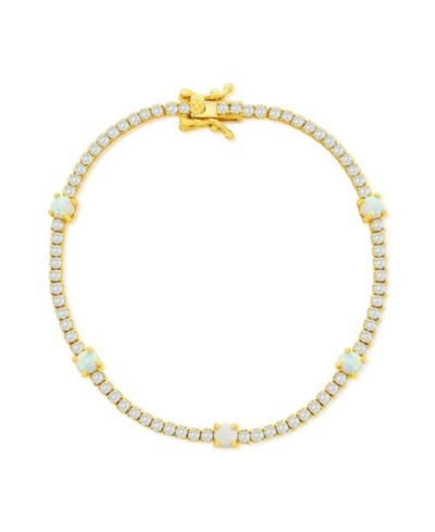 Sterling , Round Synthetic Opal & CZ Tennis Bracelet - Plated