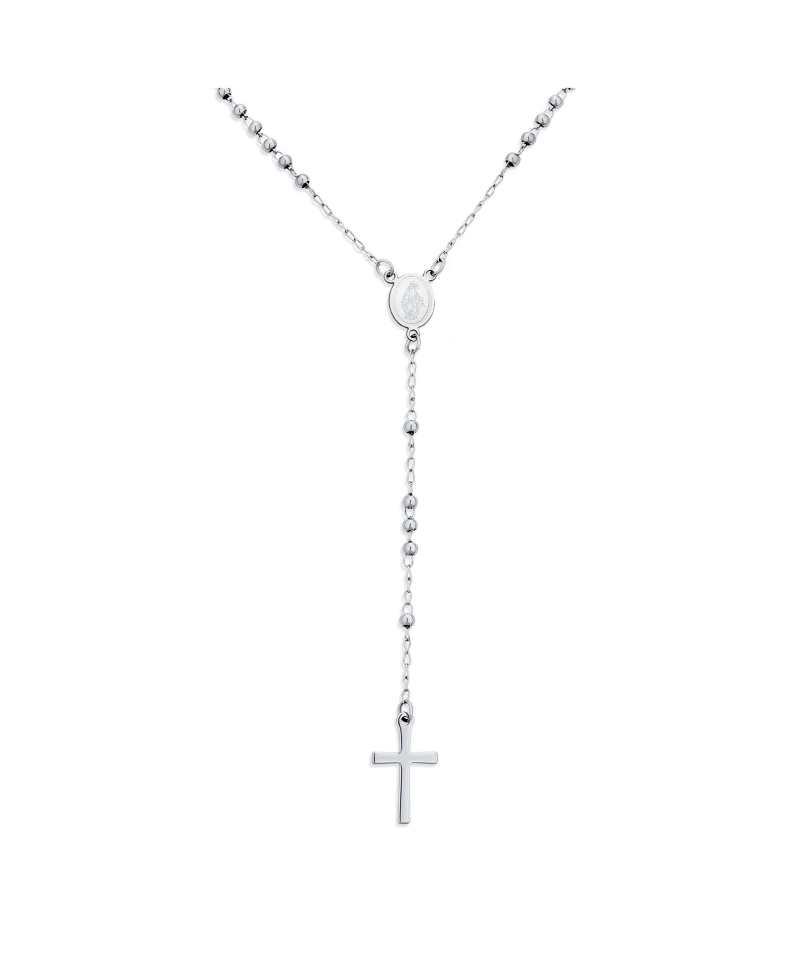 Серебряное ожерелье с розарием, сердцем и крестом Bling Jewelry