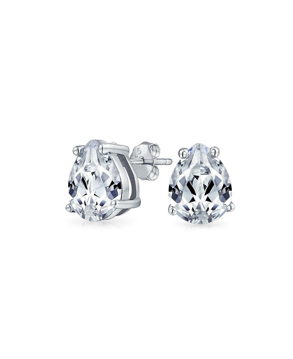 Bling Jewelry Teardrop CZ Solitaire Stud Earrings Gold Plated Sterling Silver