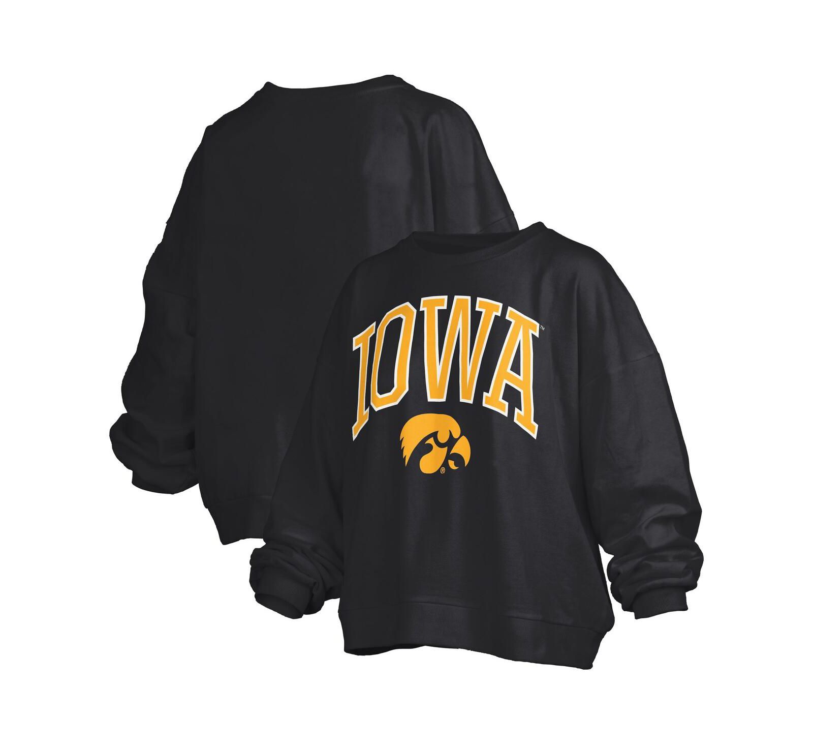 Женская толстовка Pressbox Black Iowa Hawkeyes Janise Arch Over Logo Waist Length Oversized Pullover Sweatshirt