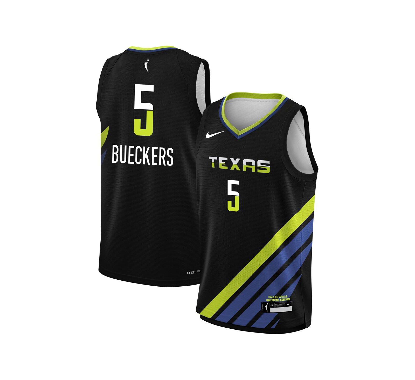 Nike Спортивная джерси Paige Bueckers Black Dallas Wings 2025 WNBA Draft Rebel Edition Victory для мальчиков и девочек