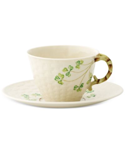 Чайная пара Belleek Pottery Shamrock Teacup & Saucer
