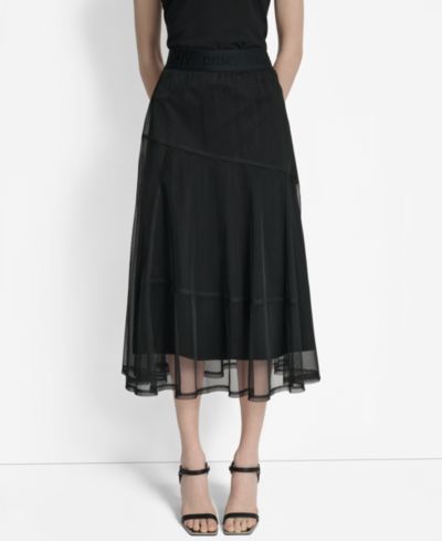Женская миди-юбка DKNY с многослойной сеткой и логотипом