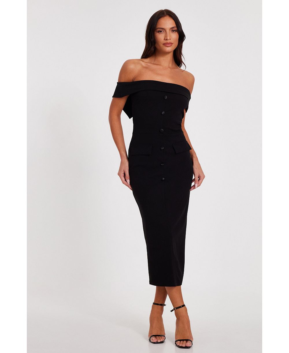 Платье QUIZ Women's Satin Bardot Button Front Midaxi