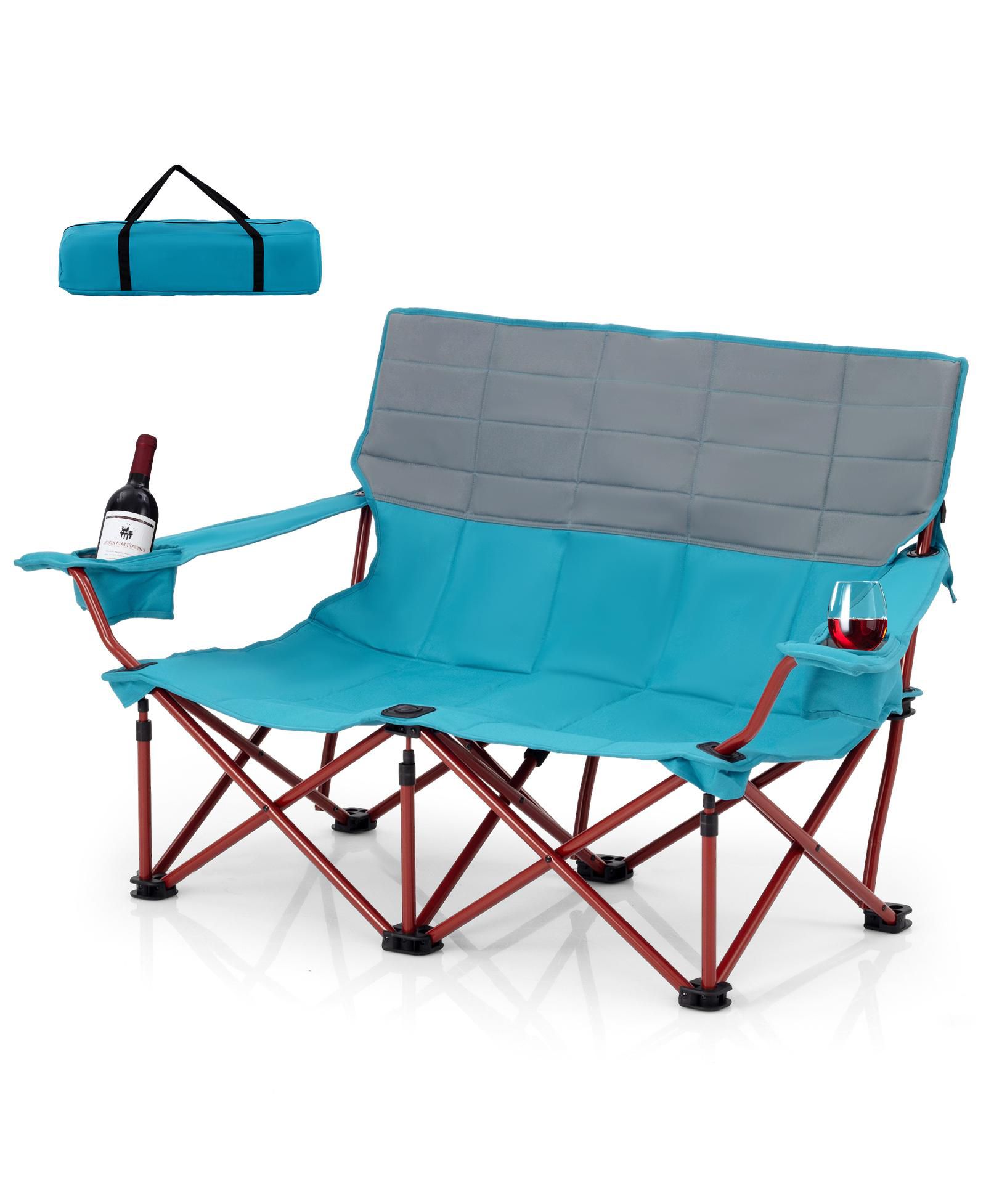 Oversized Camping Chair Folding Loveseat Camping Couch with Cup Holders & Thick Padding