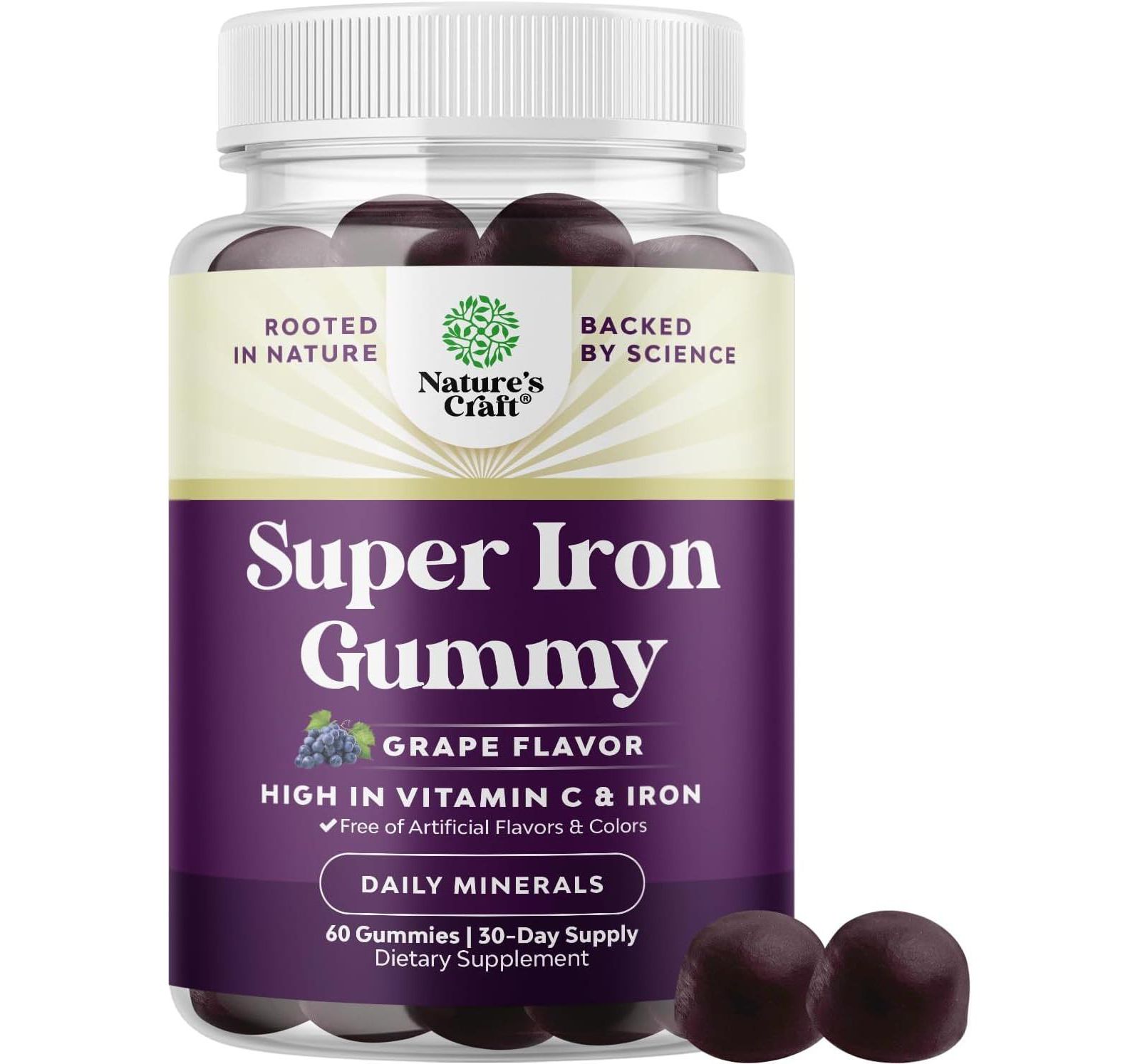 Nature's Craft Желейные витамины Super Iron, с витамином C, Grape Flavor, 60 шт.