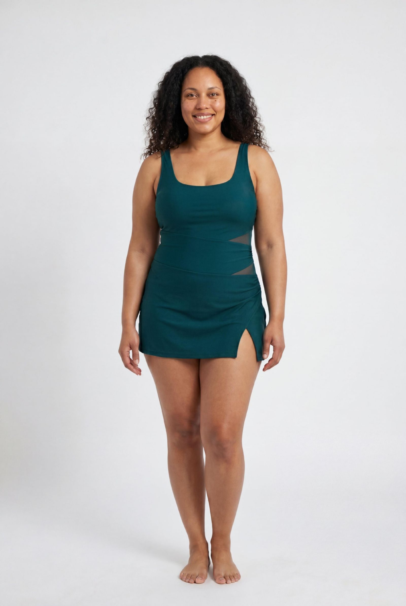 Женское платье-купальник Swimsuits for All с квадратным вырезом и сетчатыми вставками