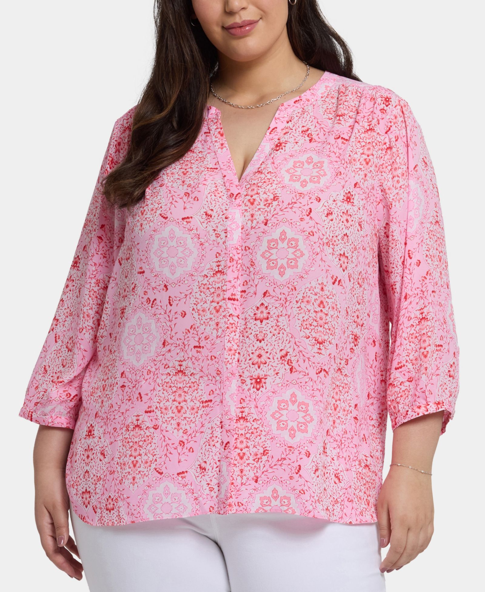 NYDJ Plus Size Pintuck V-neck Top