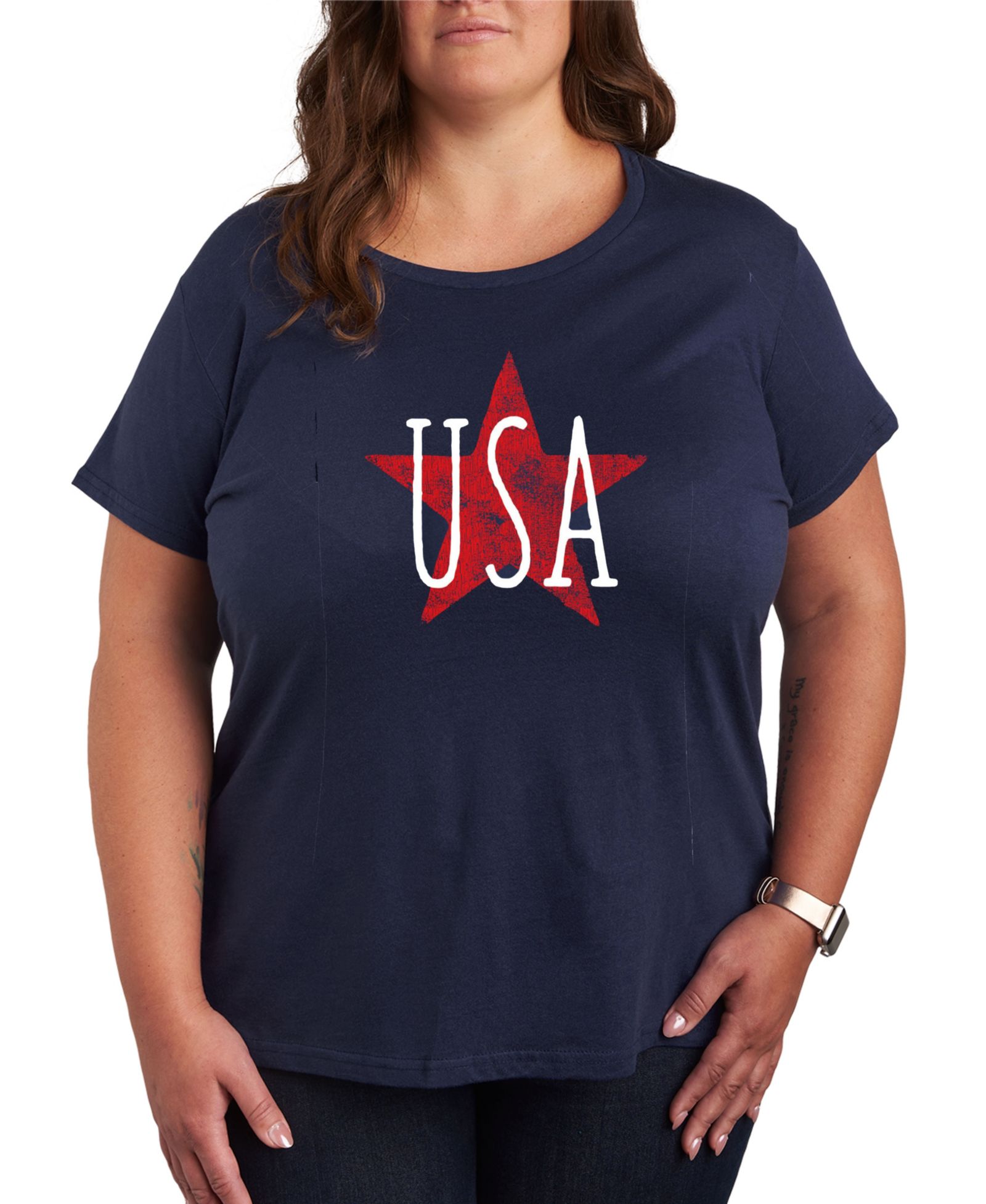 Hybrid Apparel Plus Size Americana USA Star Graphic Crew Neck T-Shirt