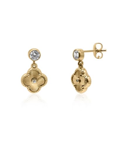 Filled Clover with Cubic Zirconia Stud Earrings