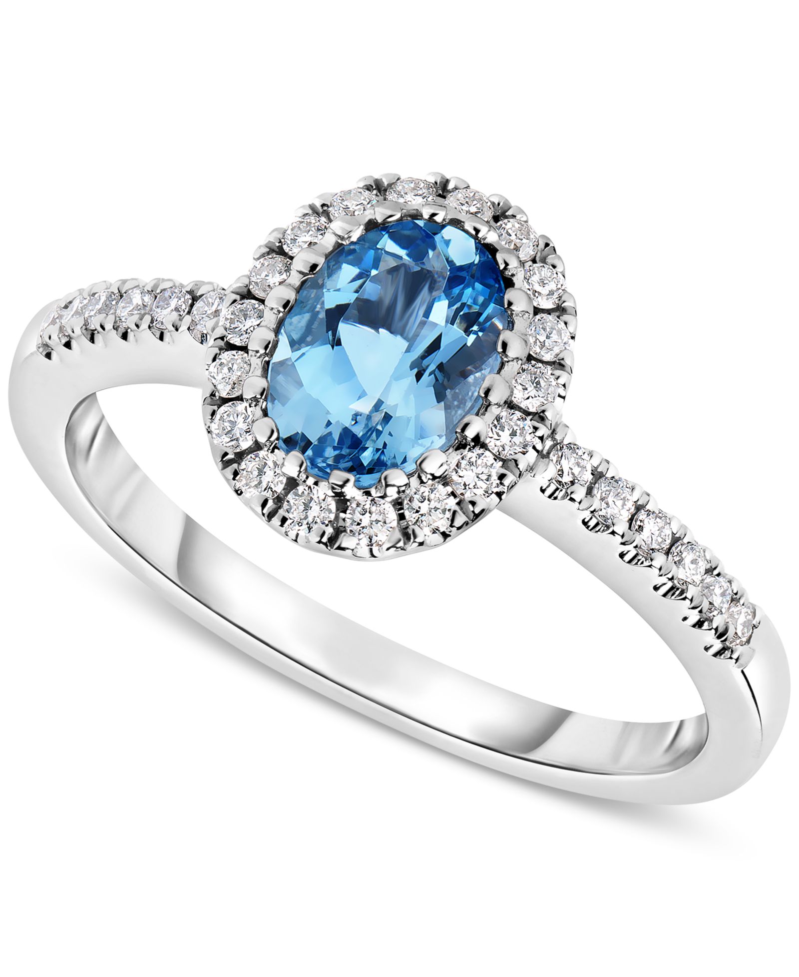 Кольцо Halo с аквамарином (5/8 ct. t.w.) и бриллиантом (1/5 ct. t.w.) в белом золоте 14k