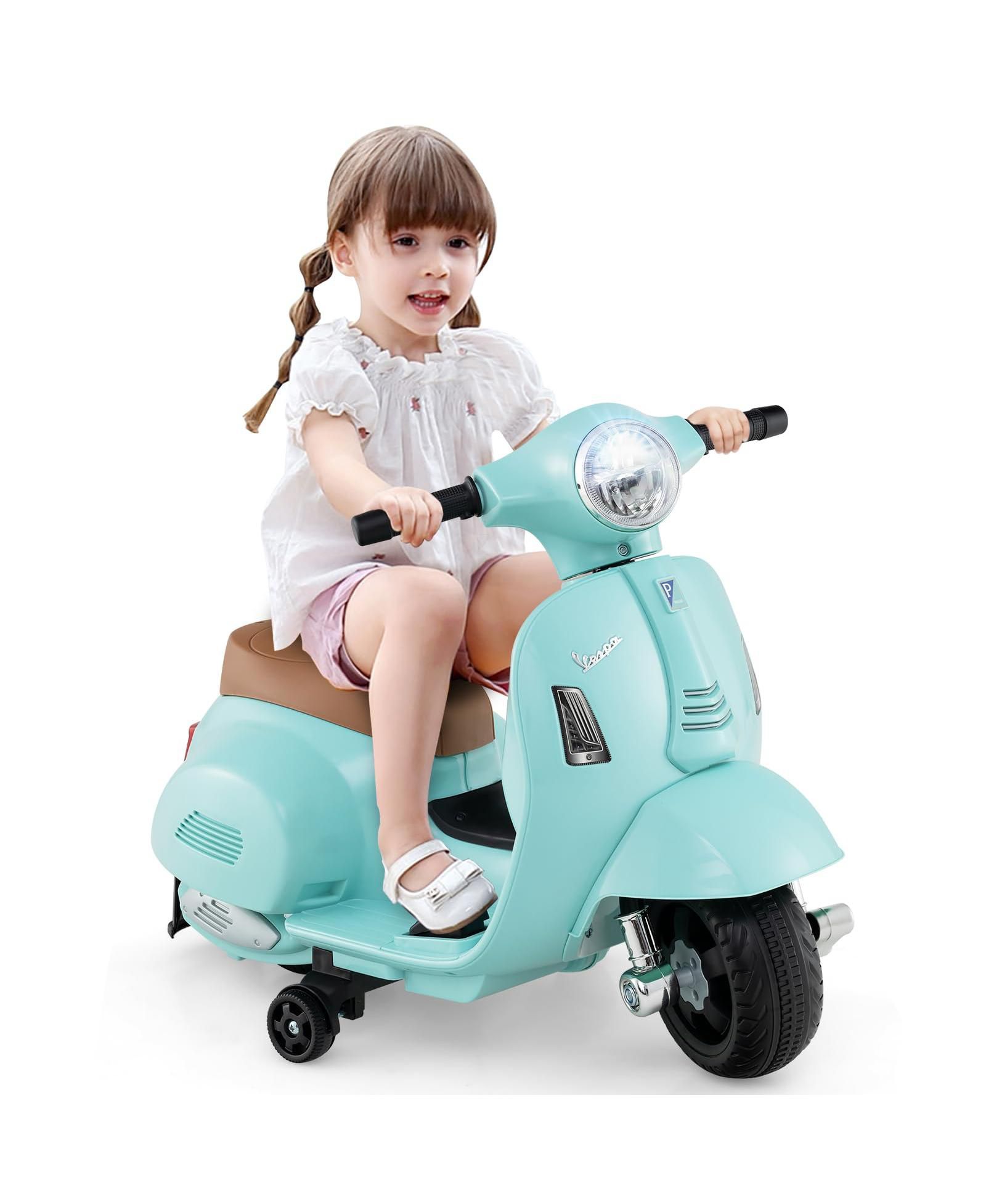 Mecale Vespa Kids Ride-On Motorcycle with LED Headlight, Horn, and Training Wheels, Ages 18-36 Months