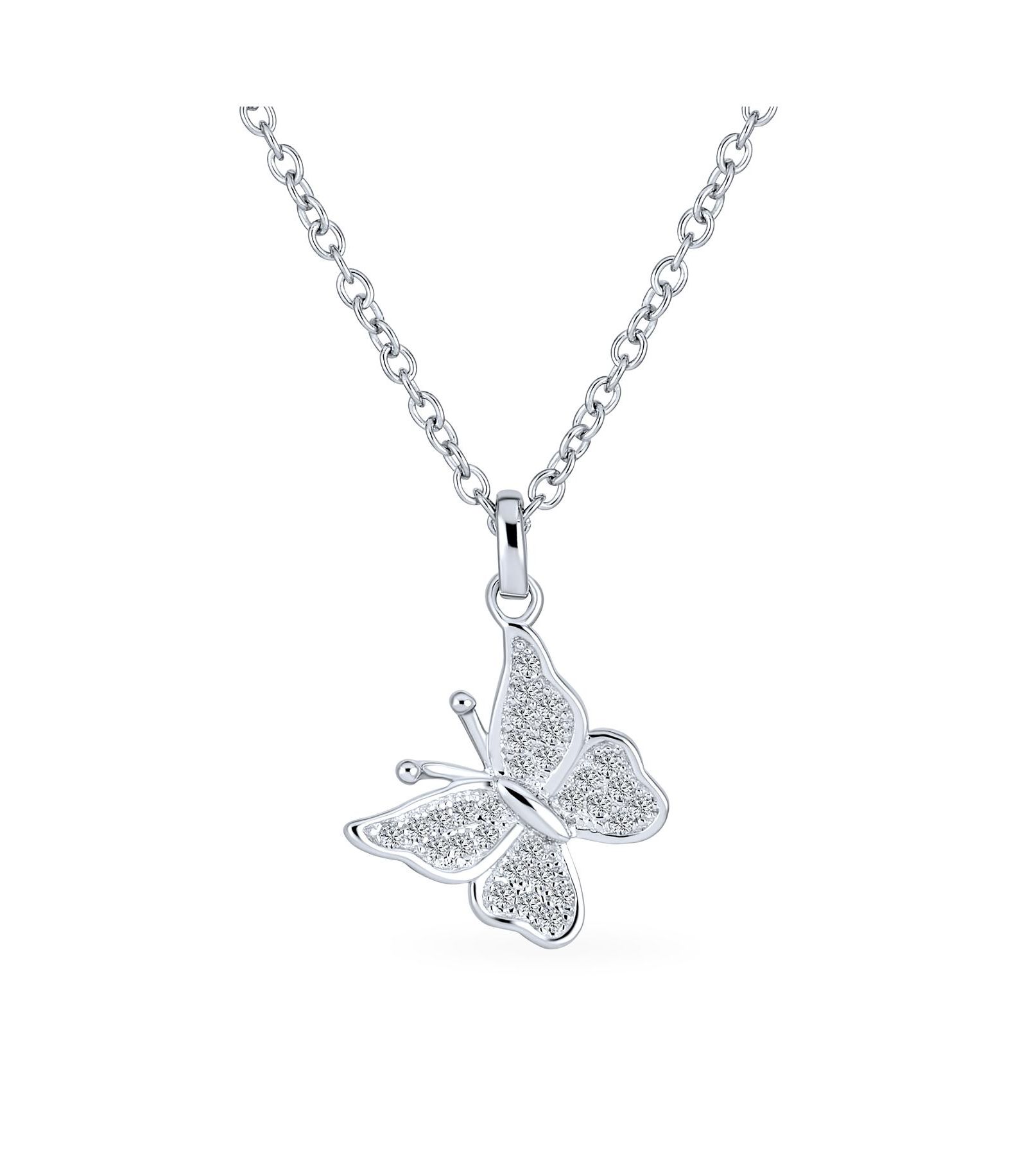 Bling Jewelry Butterfly Pave CZ Pendant Necklace Dangle Charm Micro .925 Sterling Silver
