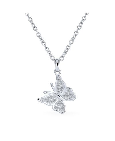 Bling Jewelry Butterfly Pave CZ Pendant Necklace Dangle Charm Micro .925 Sterling Silver