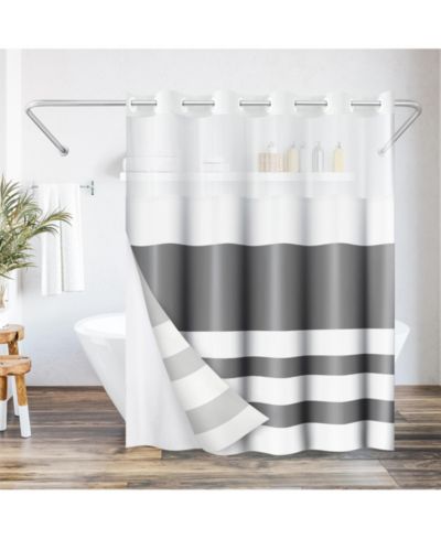 Americanflat 72x75 Hookless Shower Curtain - Abstract Grey White Shower Curtain with Sheer Panel, Snap-In Liner, and Grommets - 100% Polyester