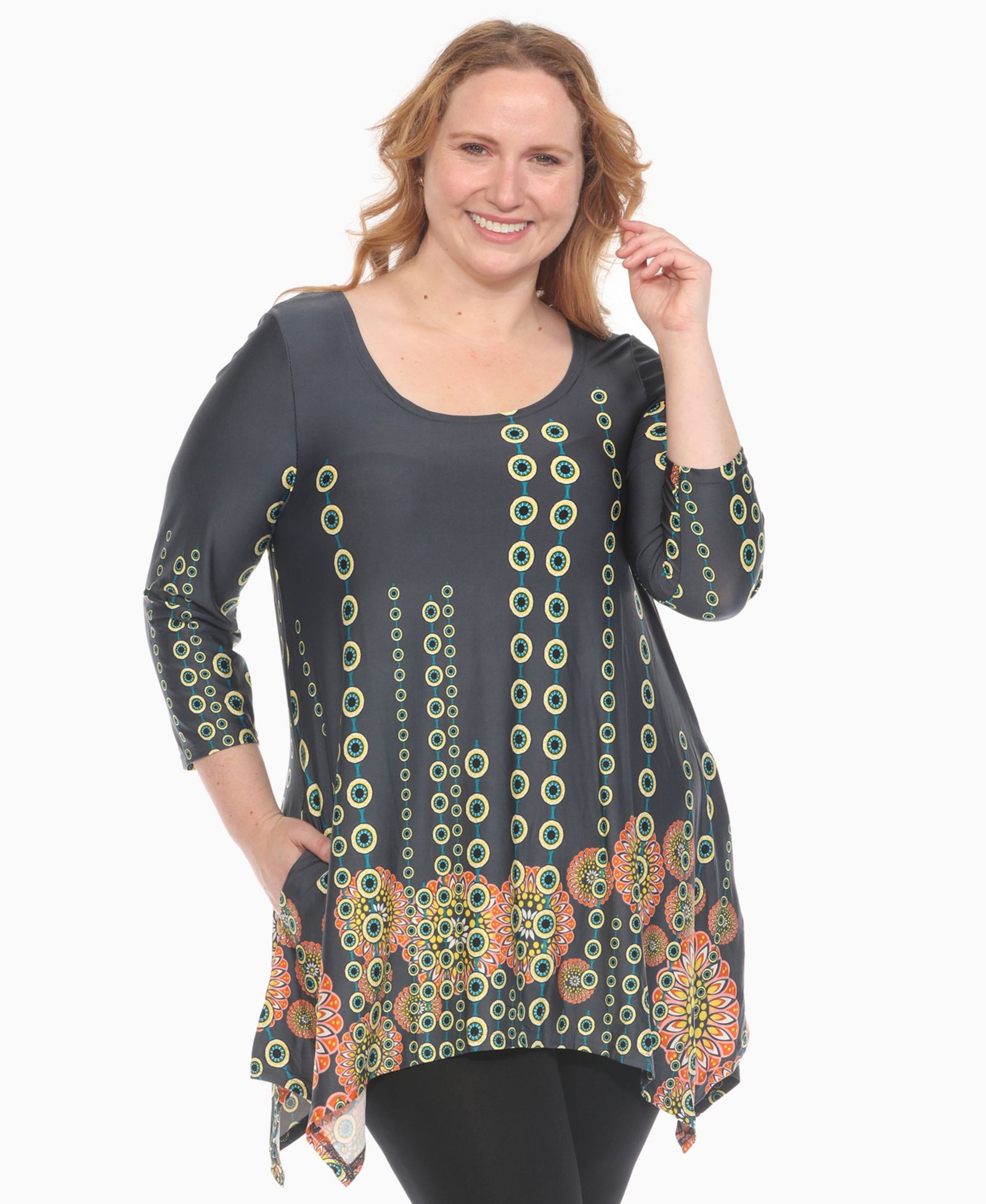 Женский топ White Mark Plus Size Printed Flowy Hem Swing