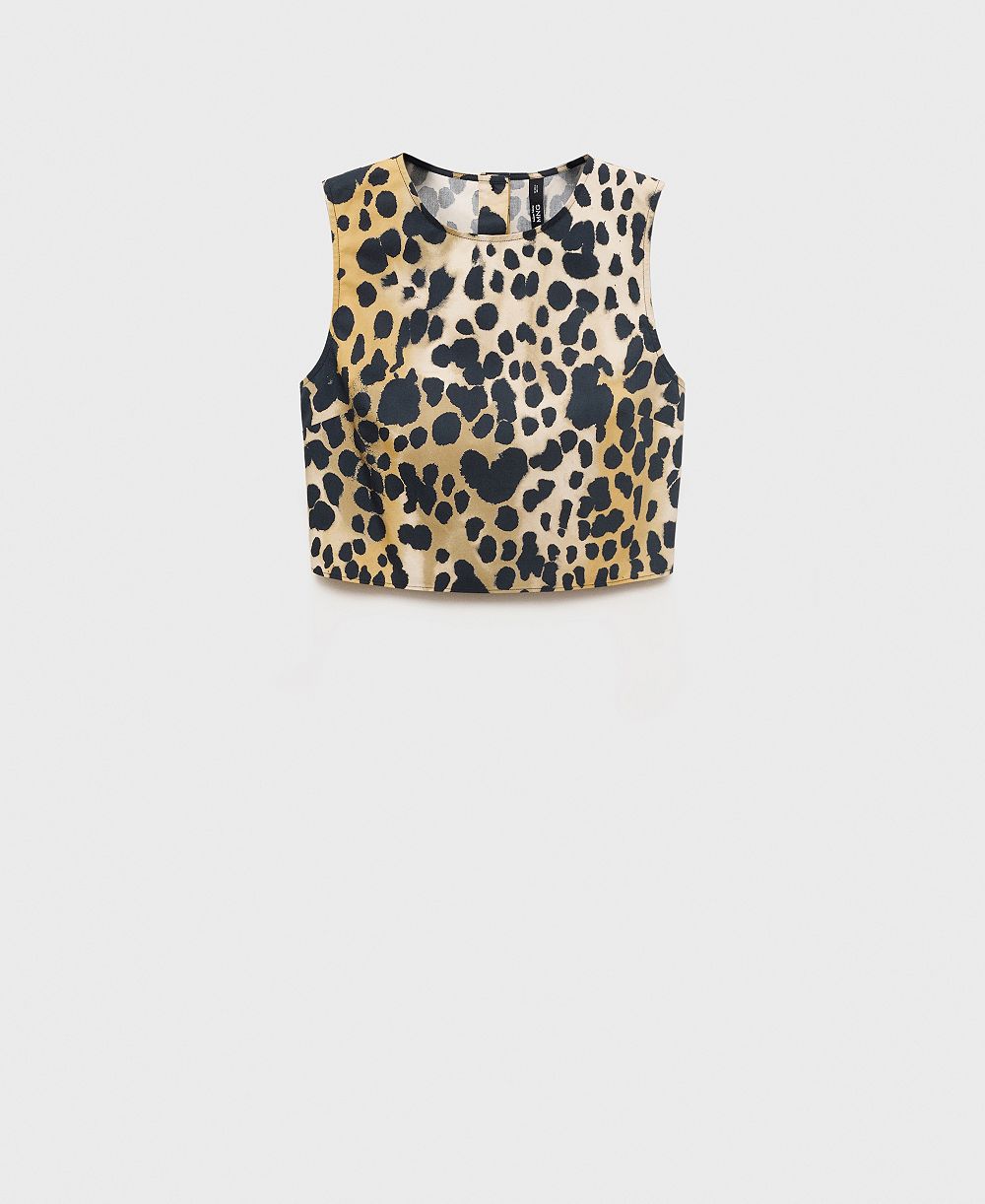 Mango Women's Animal-Print Cotton Crop Top