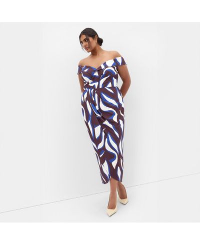 Платье CITY CHIC Plus Size Claire с принтом и открытыми плечами