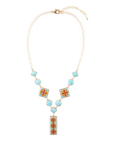 Золотая Y-цепочка Barse Talavera Tile and Blue Turquoise Golden