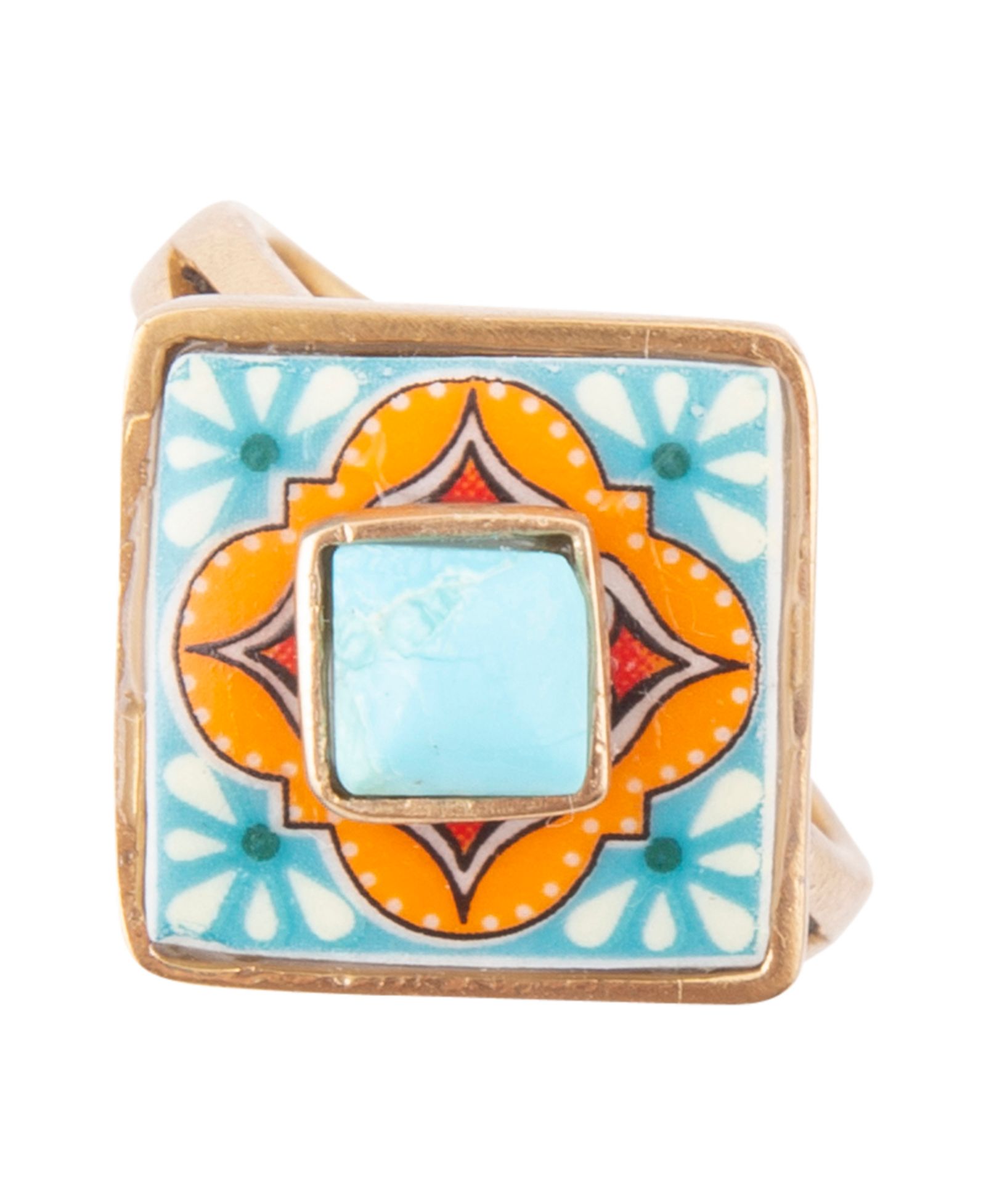 Золотистое кольцо Barse Talavera Tile Blue Turquoise Golden Ring