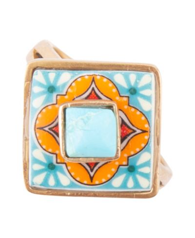 Золотистое кольцо Barse Talavera Tile Blue Turquoise Golden Ring
