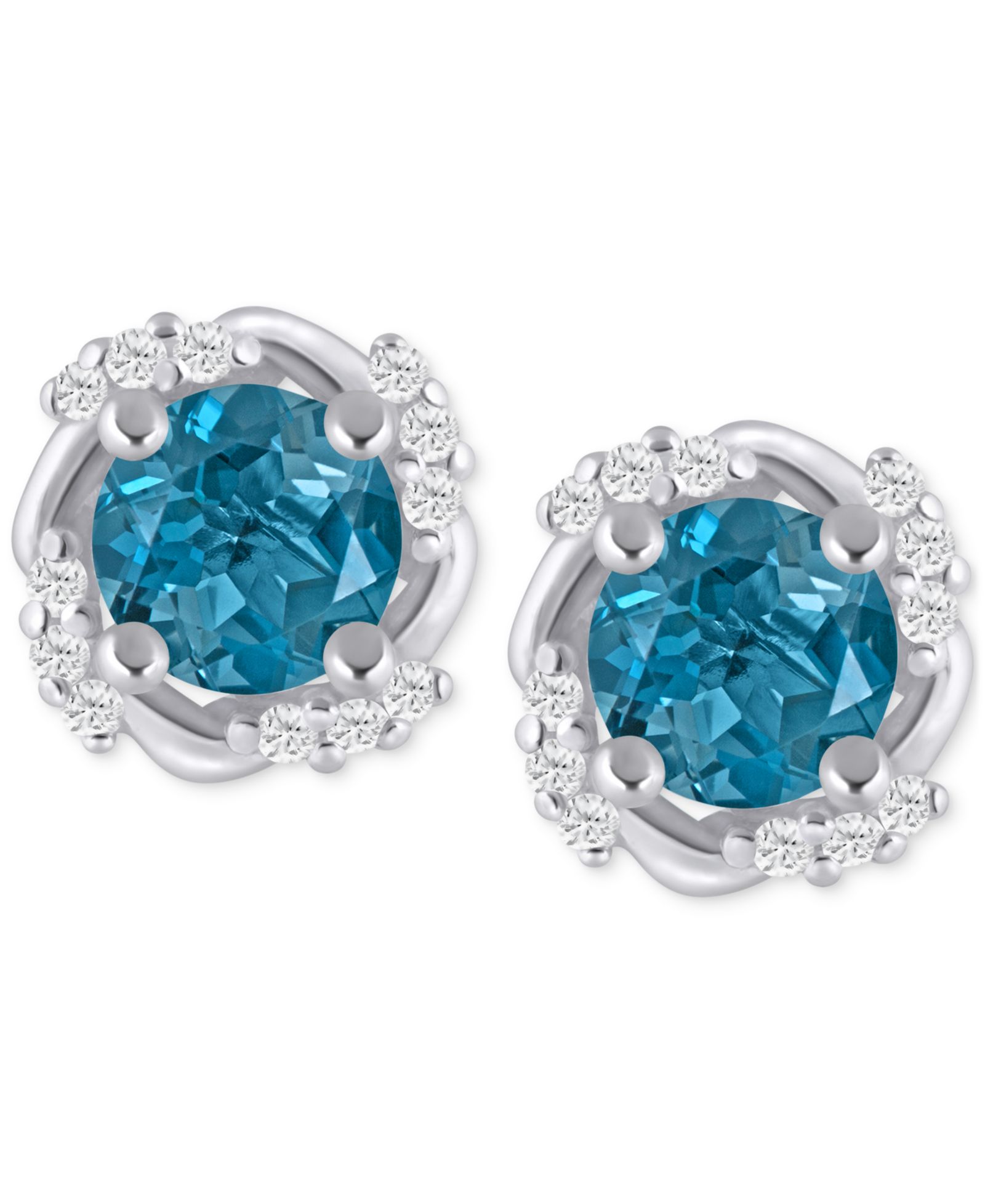 Macy's Gemstone and Diamond Framed 1/3" Stud Earrings in 14K White Gold (also in 14K Yellow Gold)