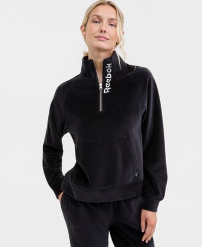 Reebok Women's New Heritage Velour Half Zip Collared Top