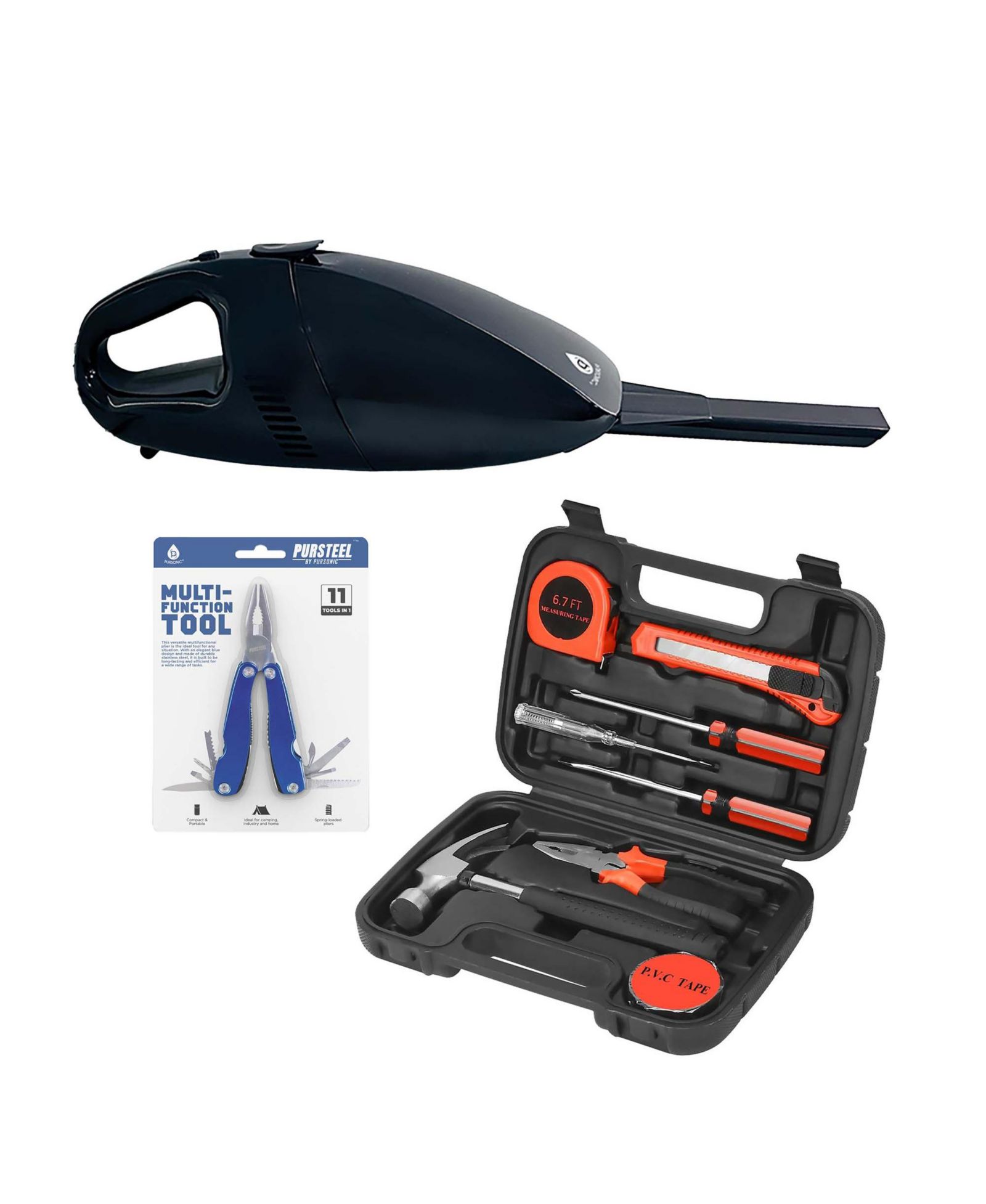Pursonic Car Vacuum, Handy Solutions 9-Piece Tool Kit & 11-in-1 Multifunction Tool Bundle  The Ultimate Home & Auto Essential Set