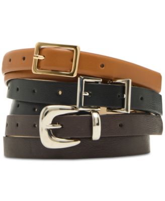 Steve Madden Textured Faux-Leather Belts, Set of 3