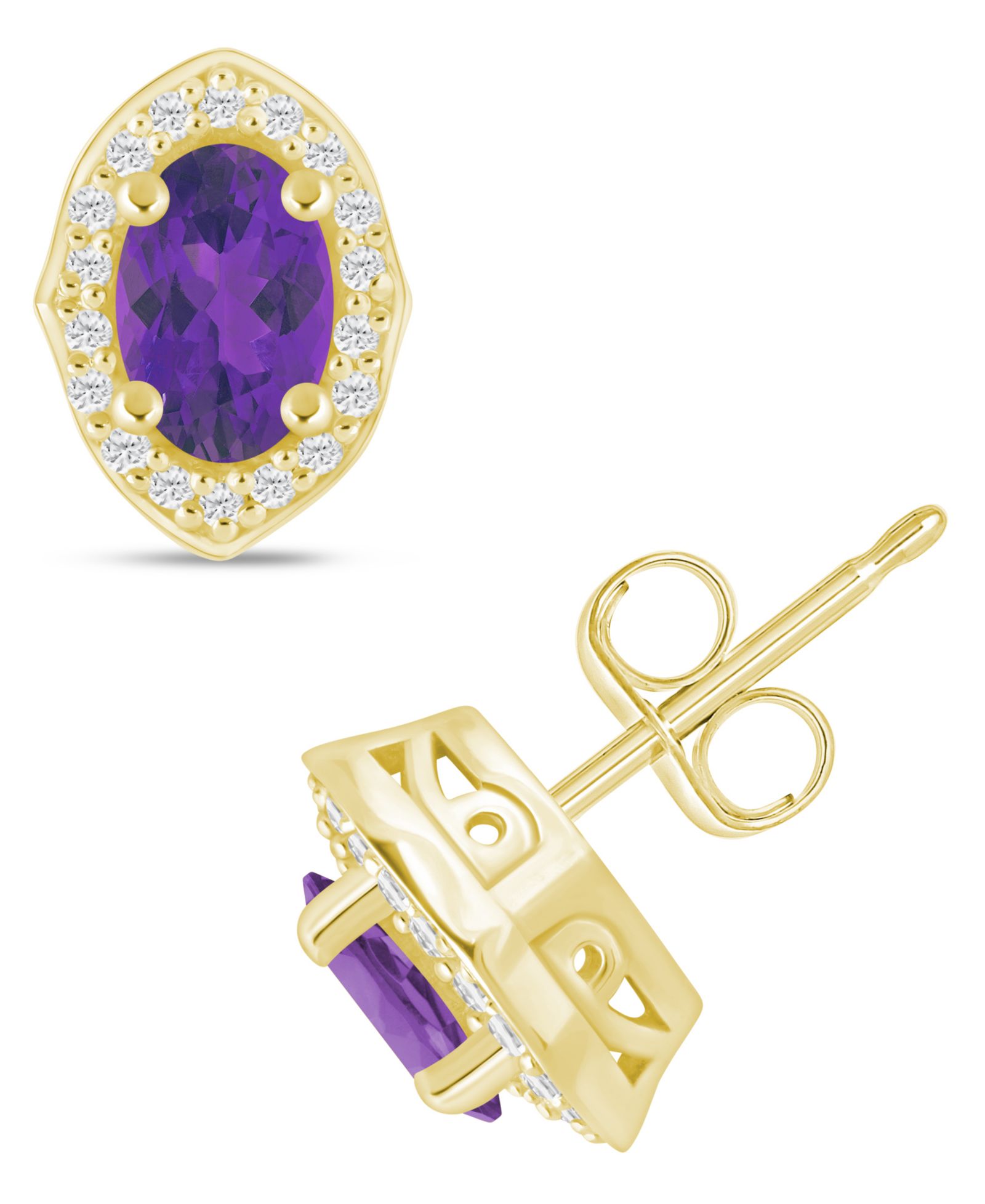 Серьги-гвоздики Macy's Gemstone and Diamond ((1/5 ct. t.w.) Halo в 10k White Gold
