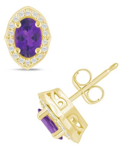 Серьги-гвоздики Macy's Gemstone and Diamond ((1/5 ct. t.w.) Halo в 10k White Gold