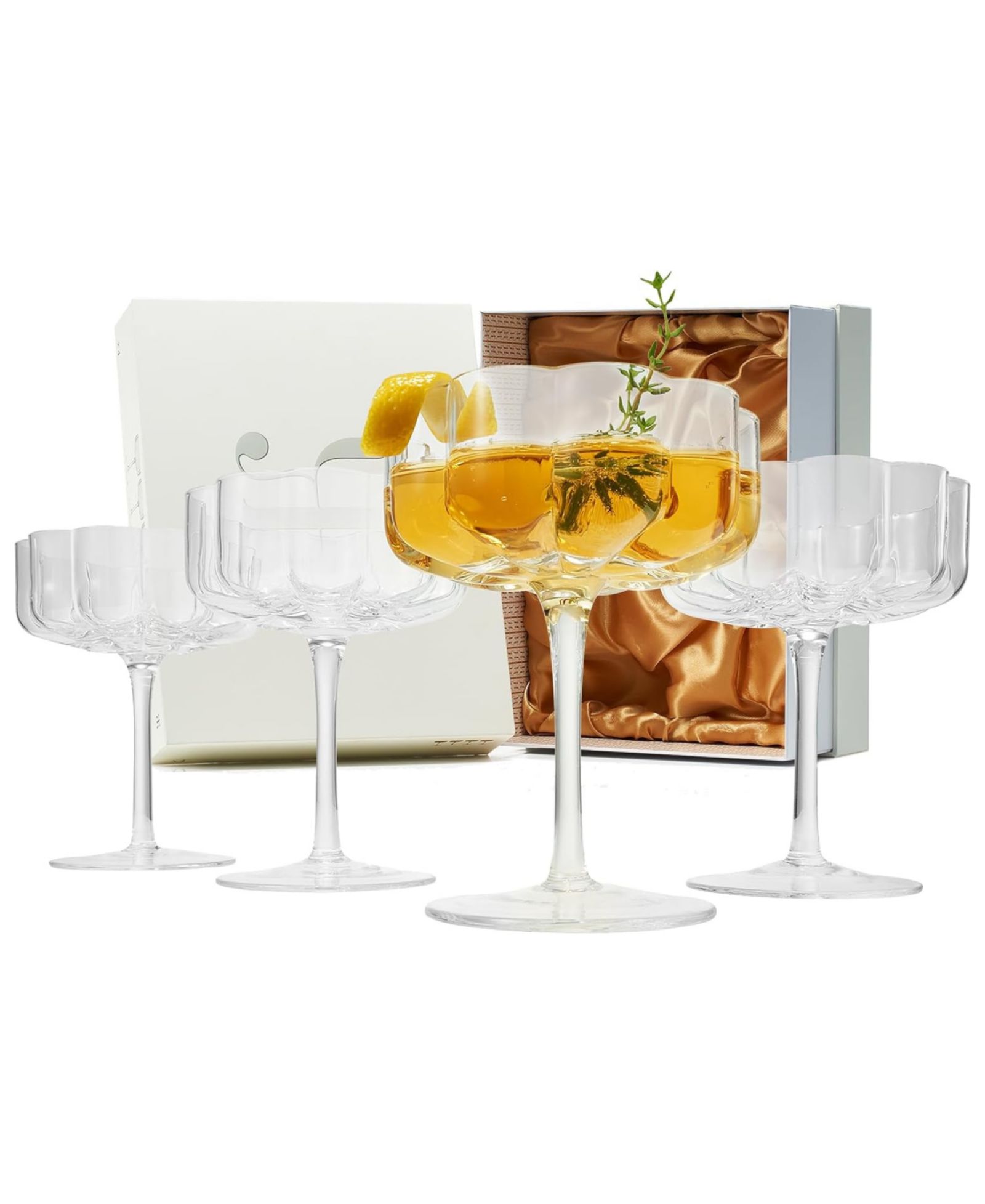 The Wine Savant Khen Vintage Wavy Flower Coupe Glasses, Set of 4