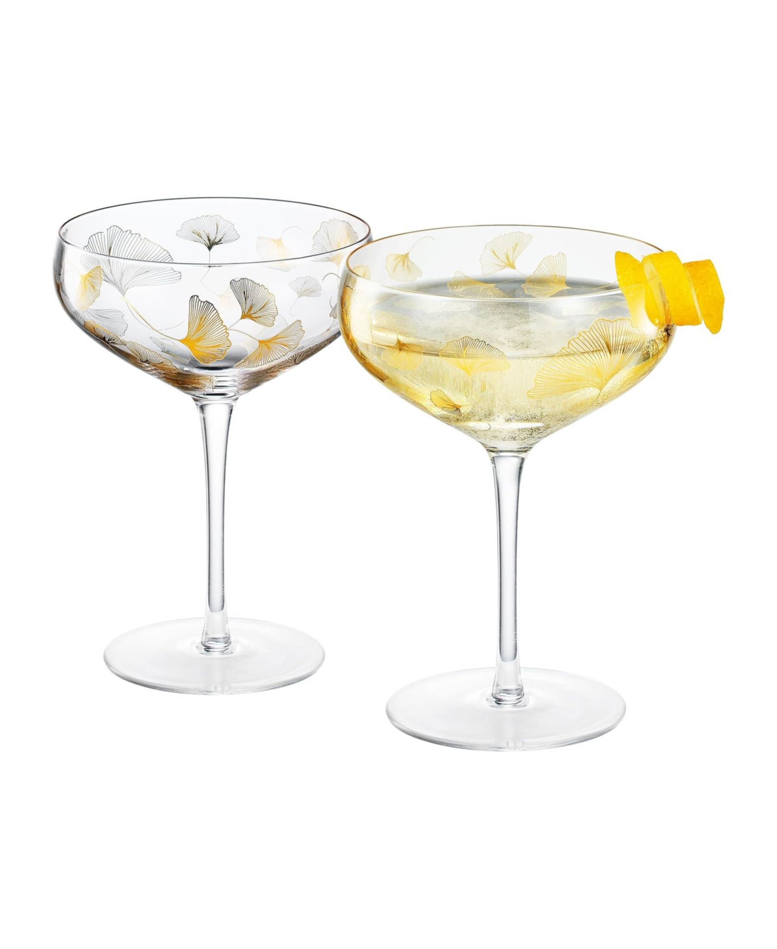 The Wine Savant Vintage Ginkgo Leaf Champagne Coupe Glasses, Set of 2
