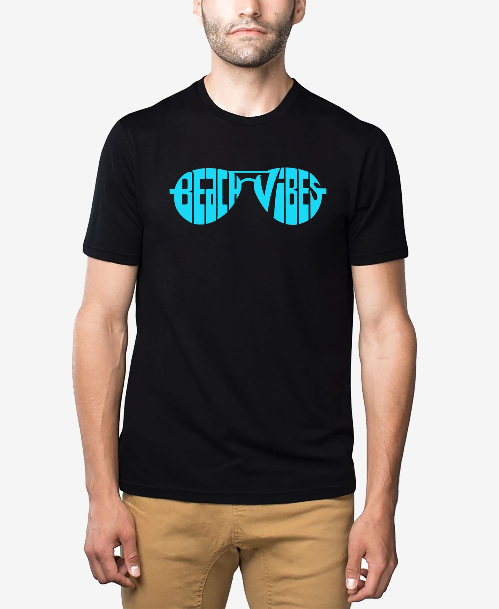 LA Pop Art Men's Cotton/Poly Blend Word Art T-Shirt - Beach Vibes Sunglasses