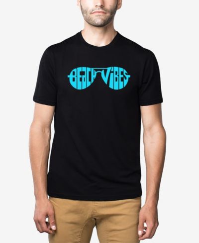 LA Pop Art Men's Cotton/Poly Blend Word Art T-Shirt - Beach Vibes Sunglasses