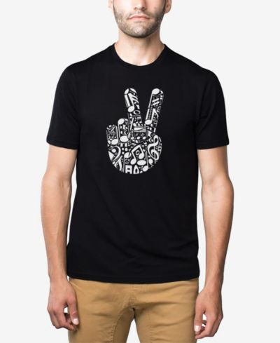LA Pop Art Men's Cotton/Poly Blend Word Art T-Shirt - Peace Fingers Notes