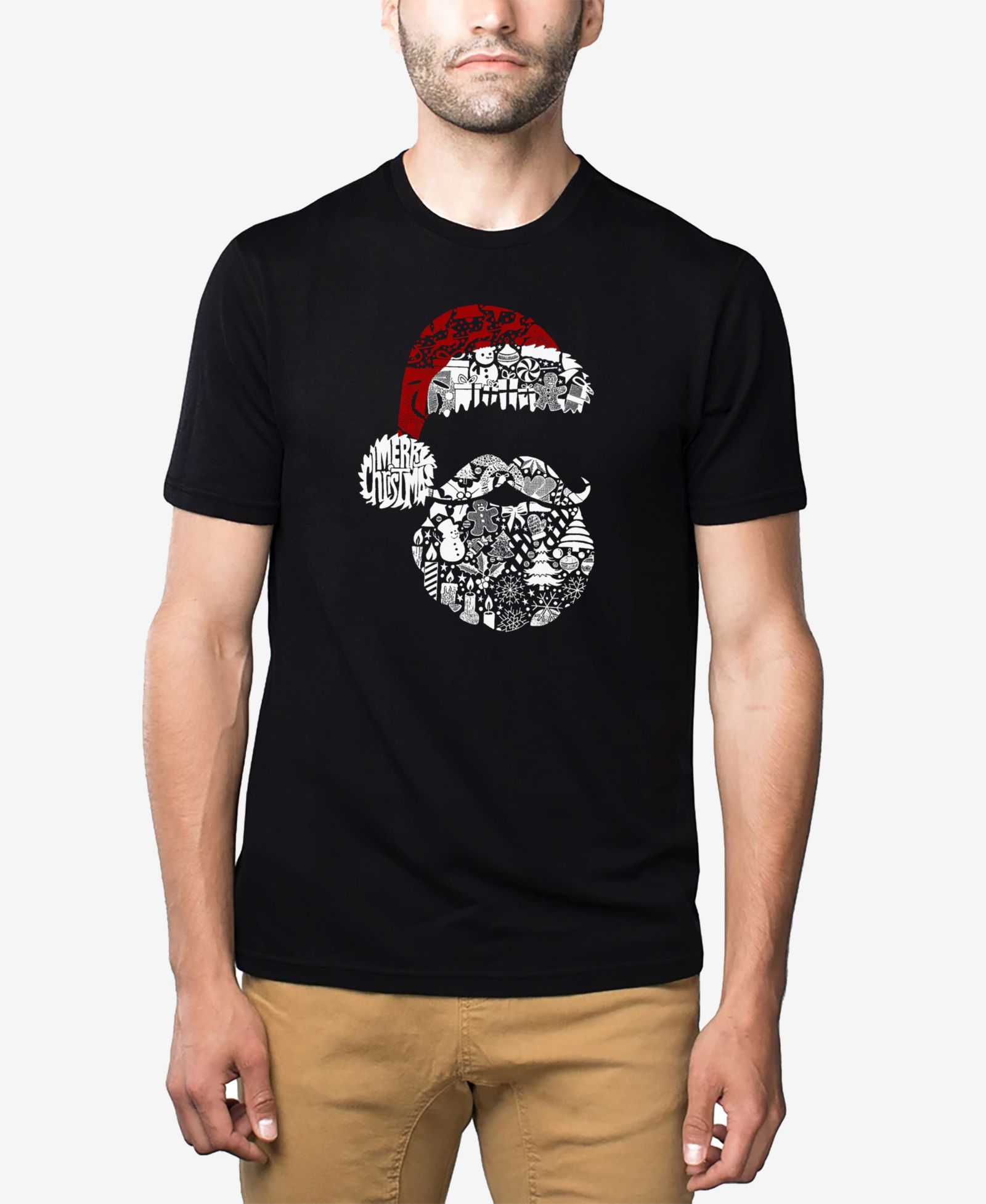 LA Pop Art Men's Cotton/Poly Blend Word Art T-Shirt - Santa Claus