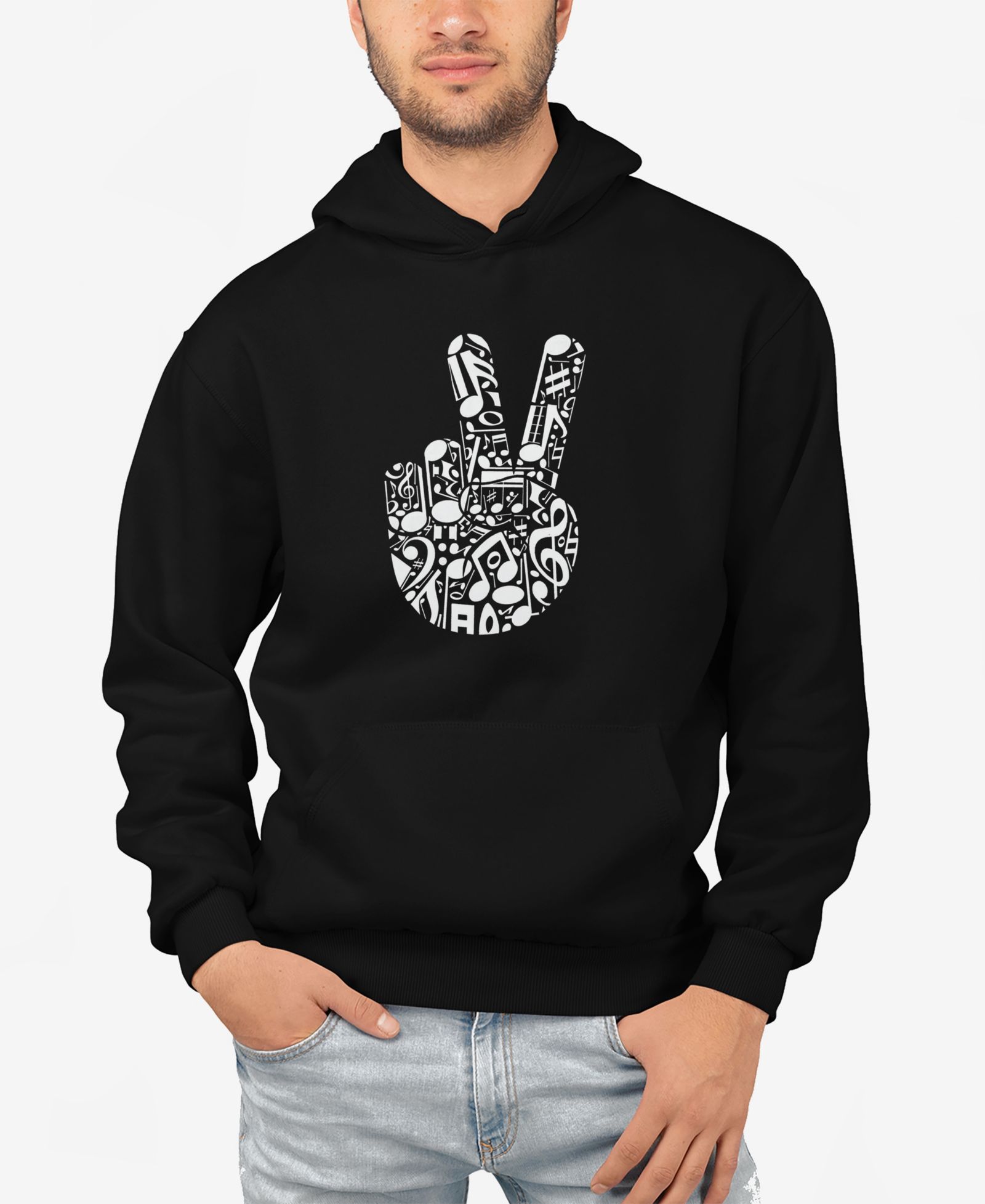 LA Pop Art Men's Peace Finger Notes Word Art Hooded Sweatshirt